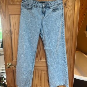Aeropostale Light Blue Straight Leg Jeans with Subtle Pattern